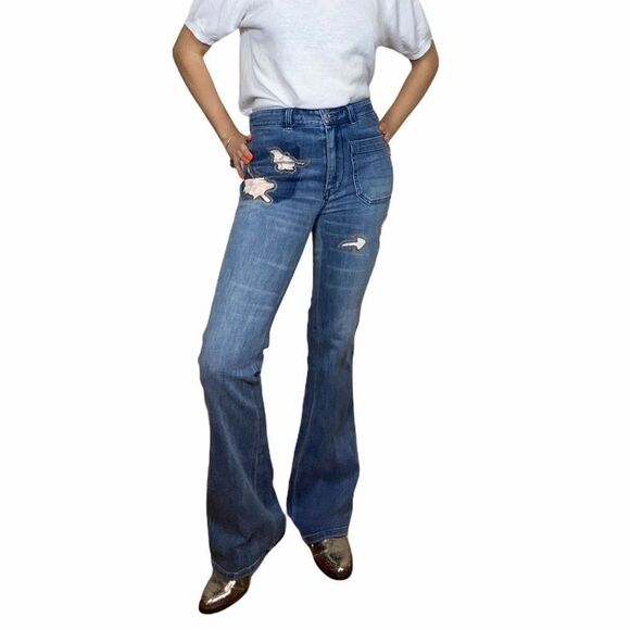 Pilcro & the Letterpress Embroidered Flare Jeans - Picture 1 of 4